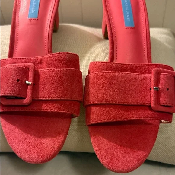 Draper James Wendy Coral Red Suede Heels Sandals Mules - Picture 3 of 8